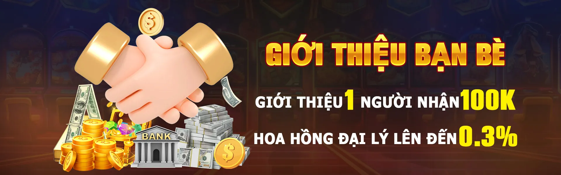 Hình ảnh chào mừng chương trình đại lý i9bet với các biểu tượng tiền và thành công